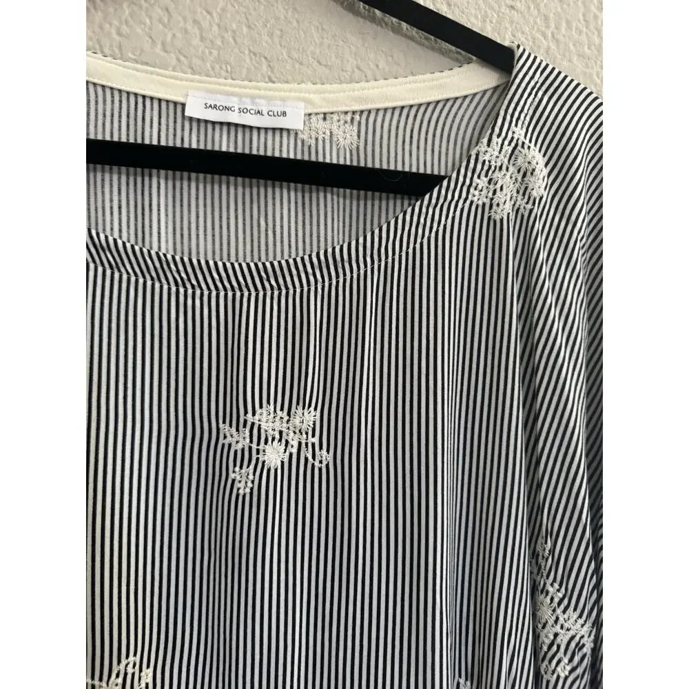 Sarong Social Club Beach Swim Coverup Tunic Poncho Blue Stripe Embroidered #7260